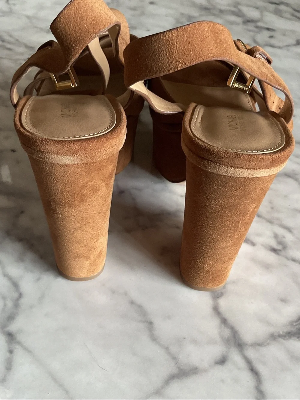 MICHAEL Michael Kors Tan Suede Platform Slingback Sandals
